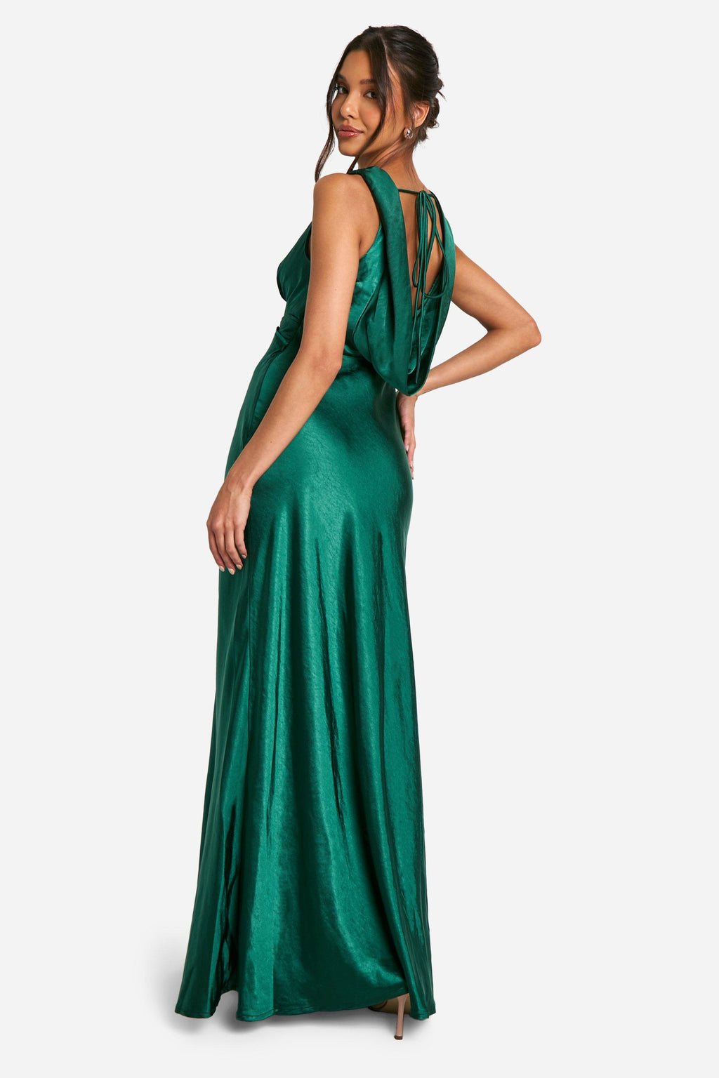 Flowering Girl Women Satin Cowl Back Maxi Dress In Green