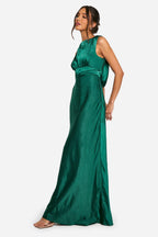 Flowering Girl Women Satin Cowl Back Maxi Dress In Green