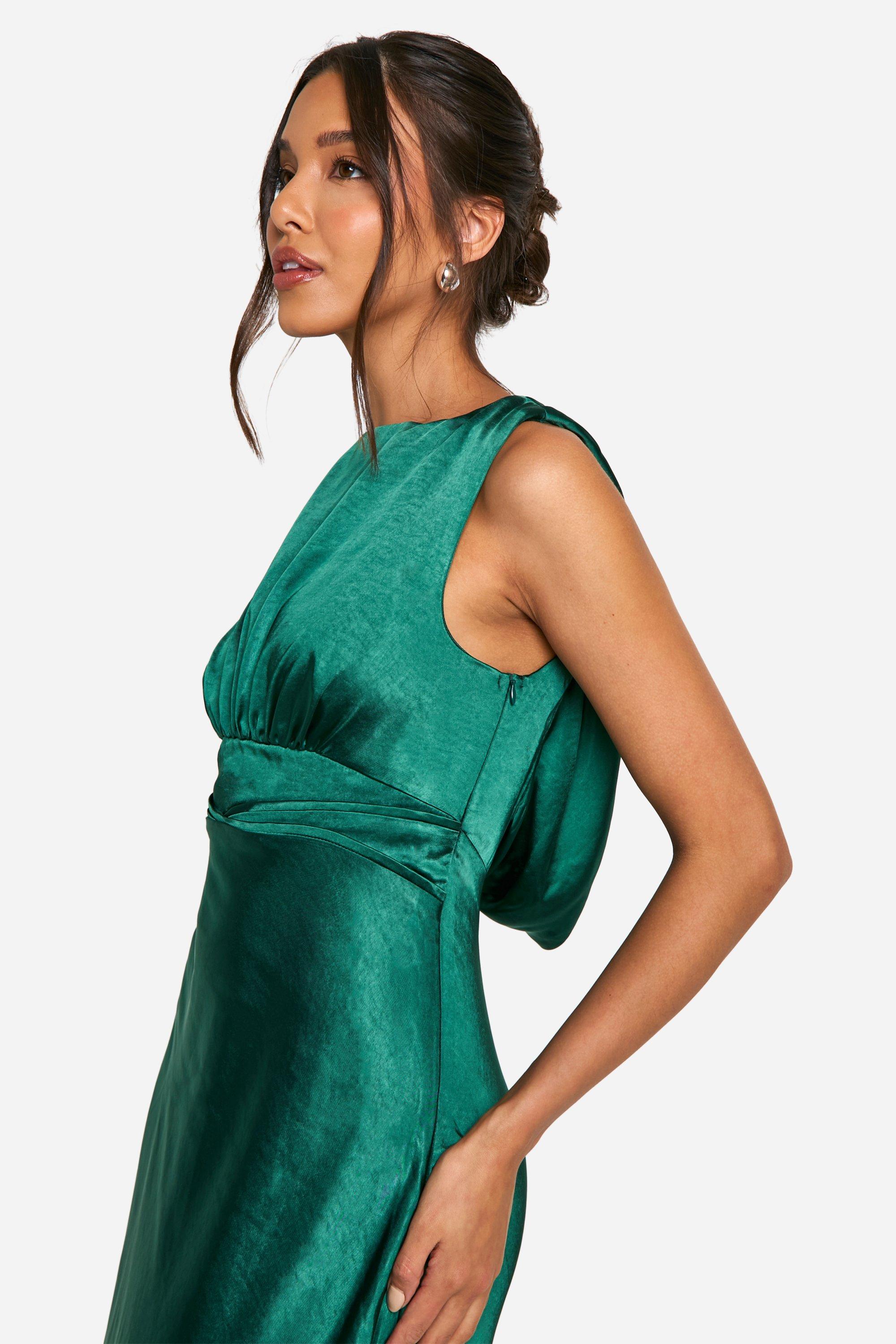 Flowering Girl Women Satin Cowl Back Maxi Dress In Green