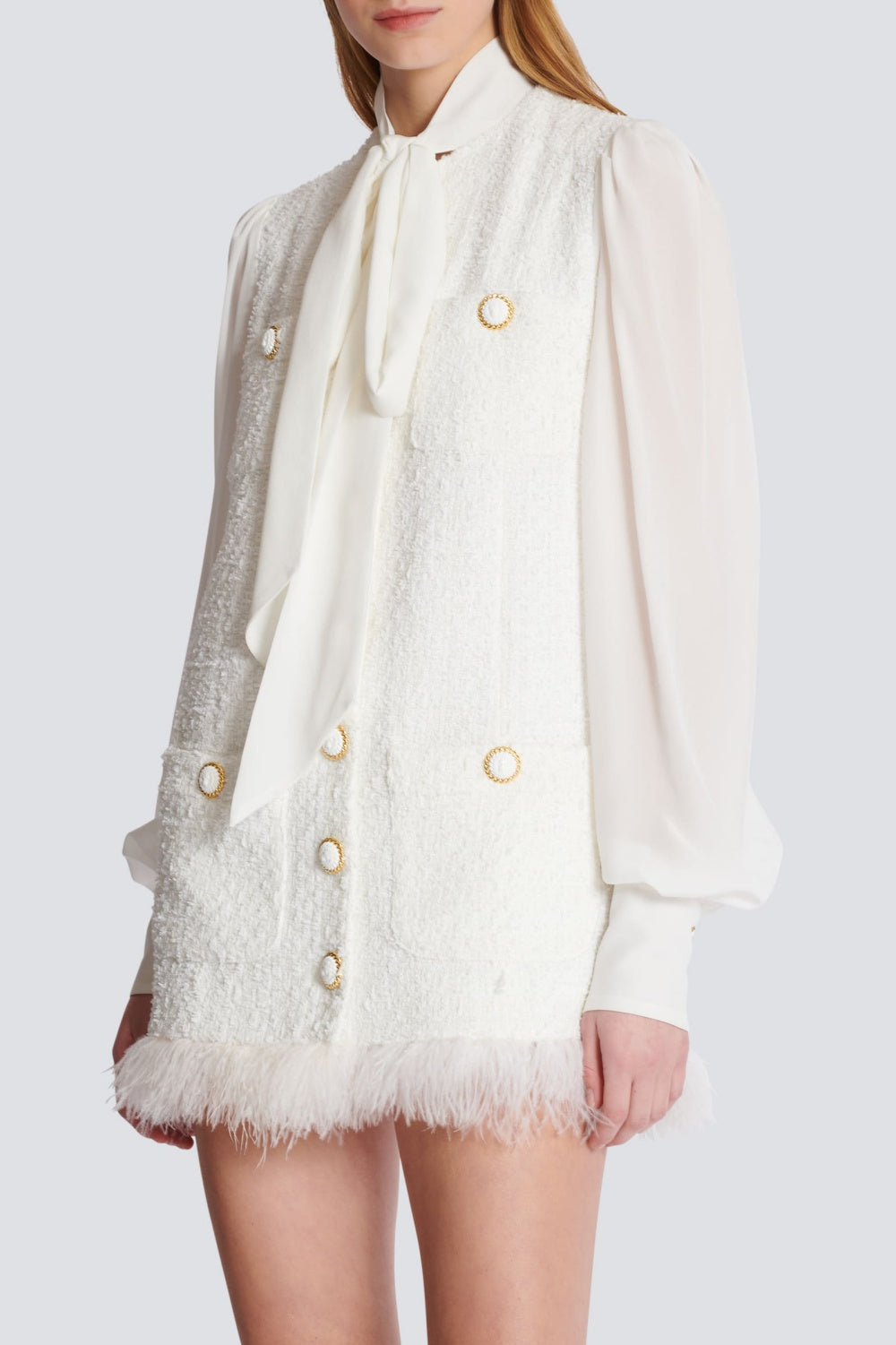 Flowering Girl Women Enid Bow-Detail Tweed Mini Dress
