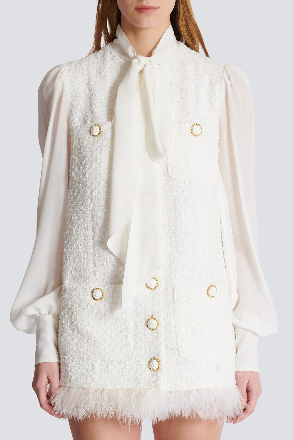 Flowering Girl Women Enid Bow-Detail Tweed Mini Dress