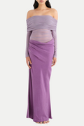 Flowering Girl Women Enko Off Shoulder Ruched Mesh Maxi Dress - Purple
