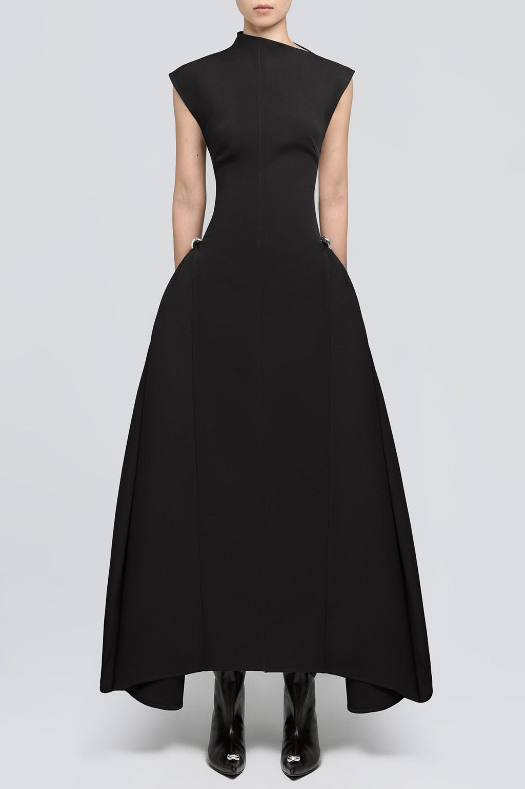 Flowering Girl Women Eorkone Symmetric Drapes Flared Midi Dress - Black
