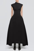 Flowering Girl Women Eorkone Symmetric Drapes Flared Midi Dress - Black