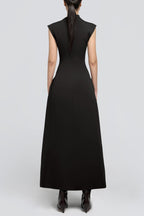 Flowering Girl Women Eorkone Symmetric Drapes Flared Midi Dress - Black