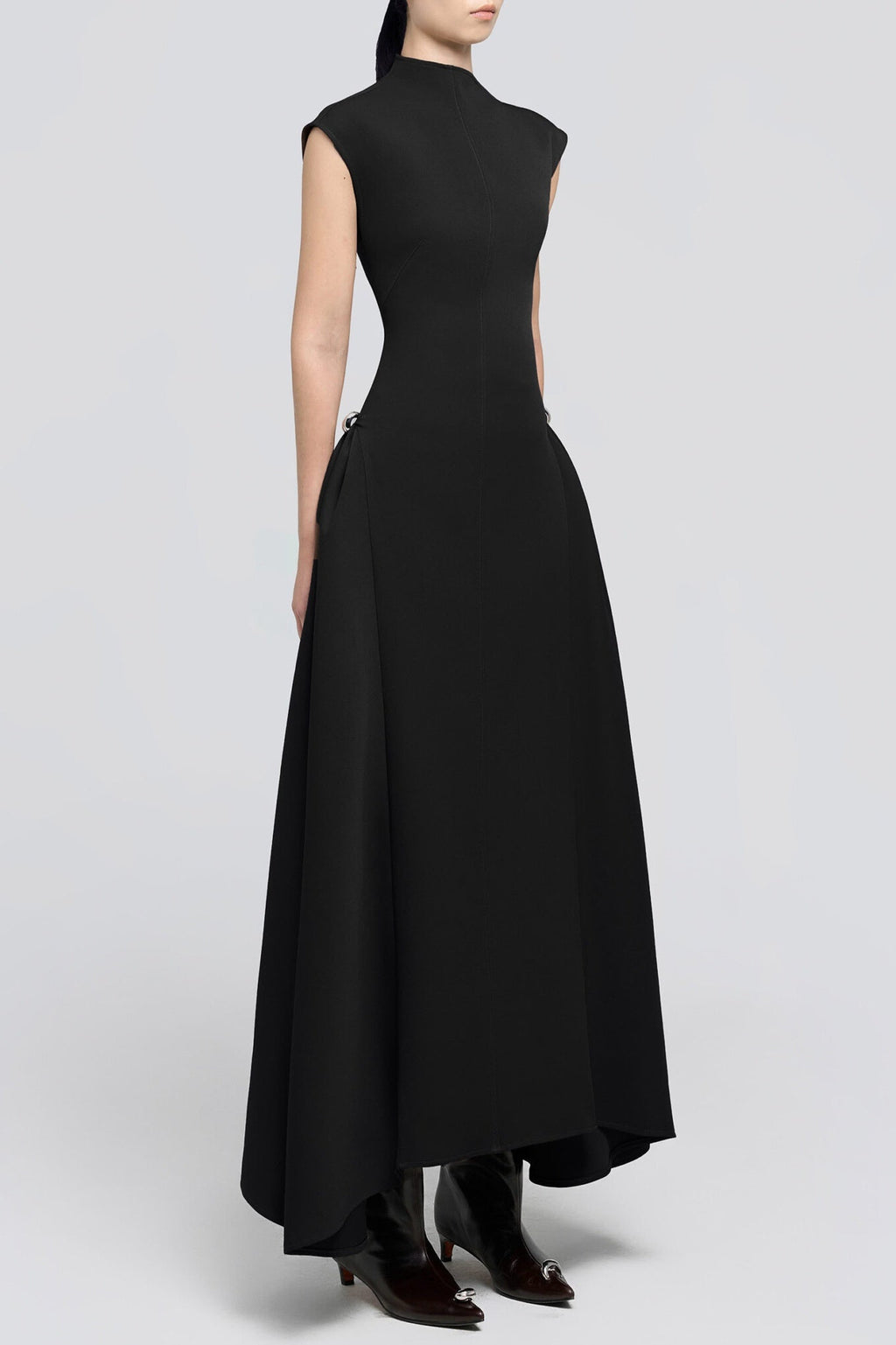 Flowering Girl Women Eorkone Symmetric Drapes Flared Midi Dress - Black