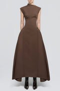 Flowering Girl Women Eorkone Symmetric Drapes Flared Midi Dress - Brown