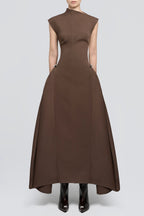 Flowering Girl Women Eorkone Symmetric Drapes Flared Midi Dress - Brown