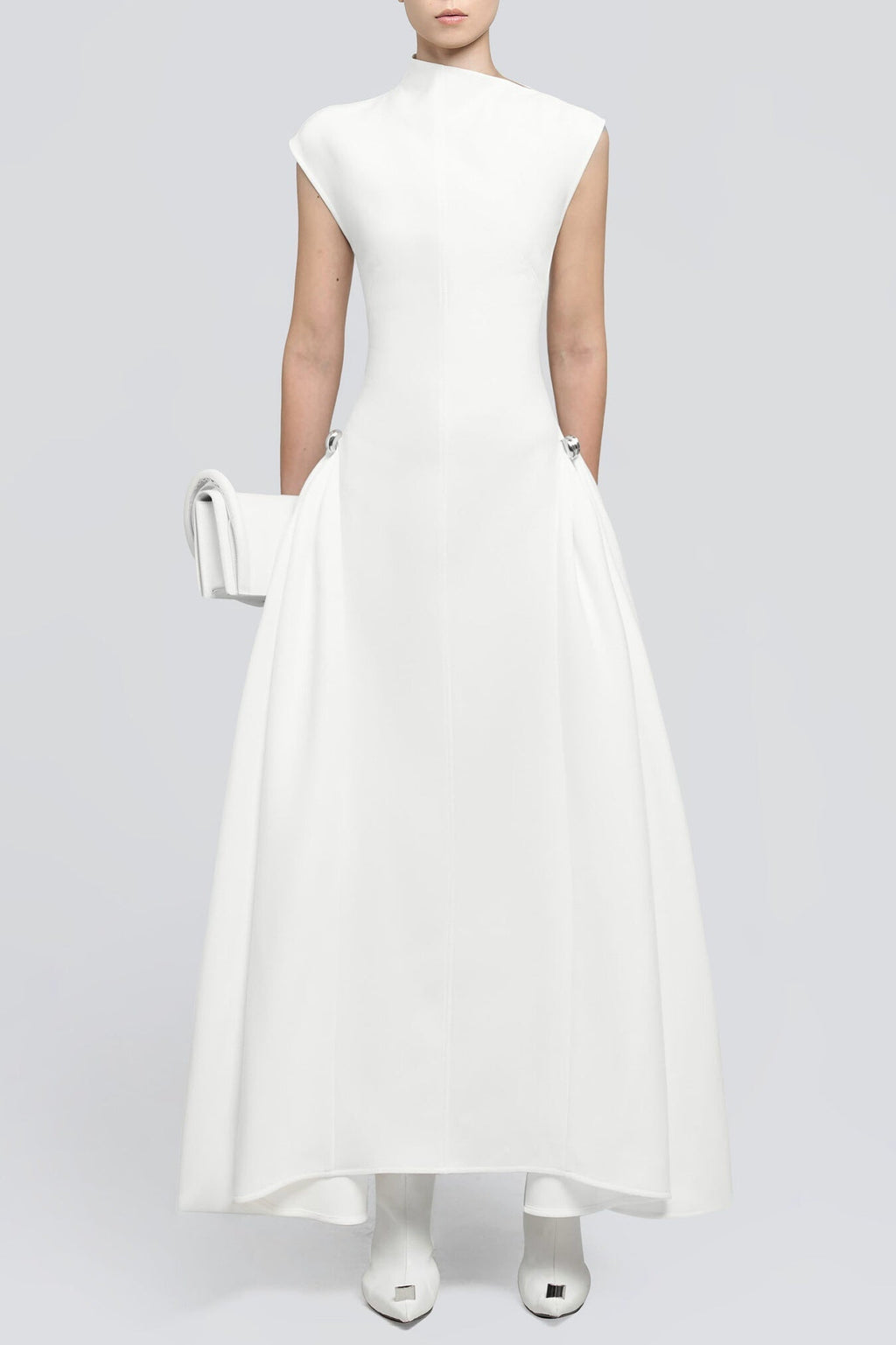 Flowering Girl Women Eorkone Symmetric Drapes Flared Midi Dress - White