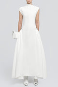 Flowering Girl Women Eorkone Symmetric Drapes Flared Midi Dress - White