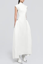 Flowering Girl Women Eorkone Symmetric Drapes Flared Midi Dress - White