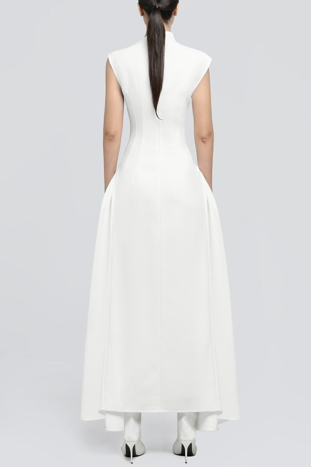 Flowering Girl Women Eorkone Symmetric Drapes Flared Midi Dress - White