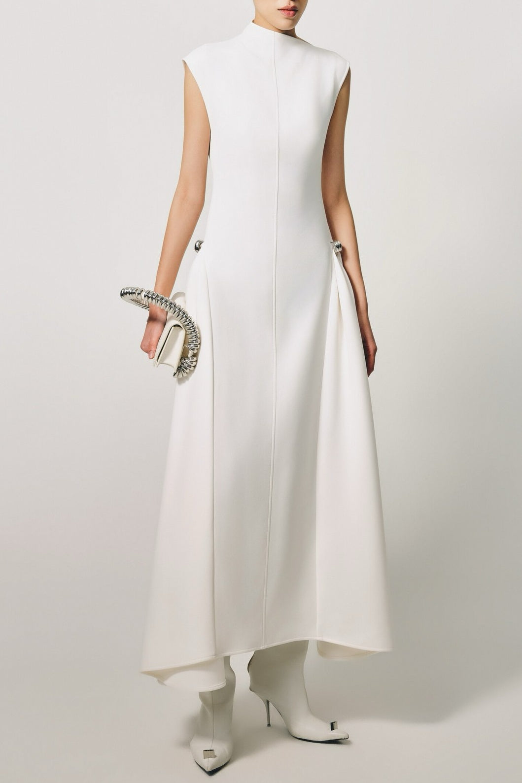 Flowering Girl Women Eorkone Symmetric Drapes Flared Midi Dress - White