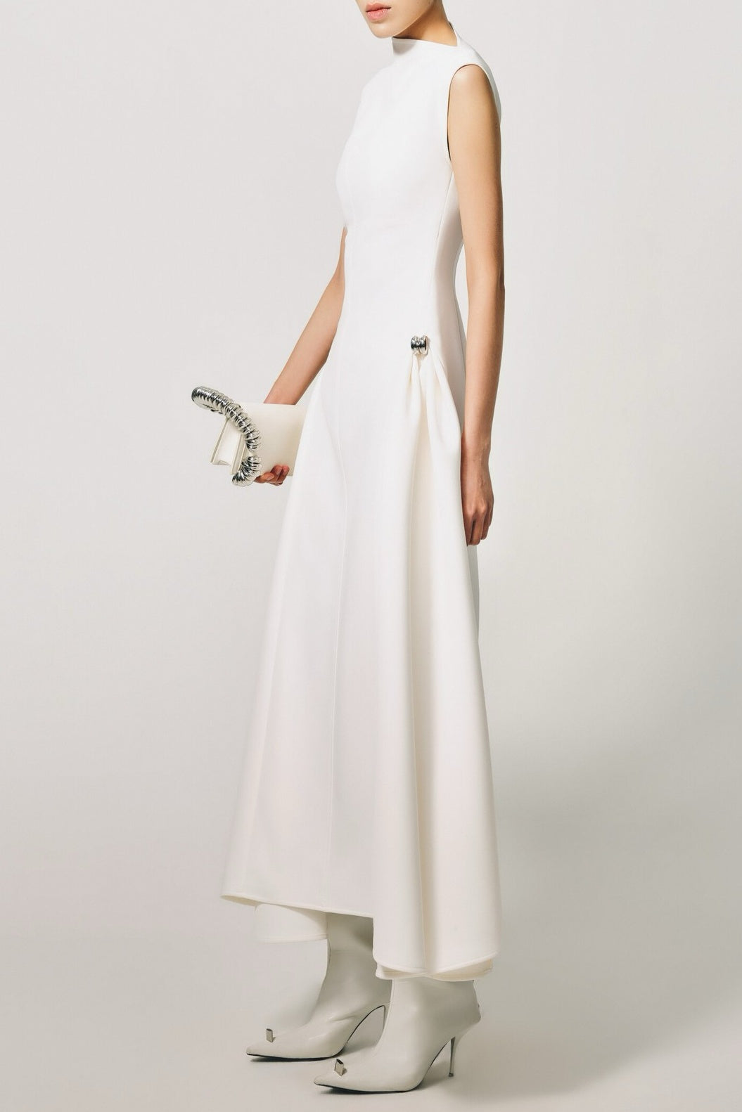 Flowering Girl Women Eorkone Symmetric Drapes Flared Midi Dress - White