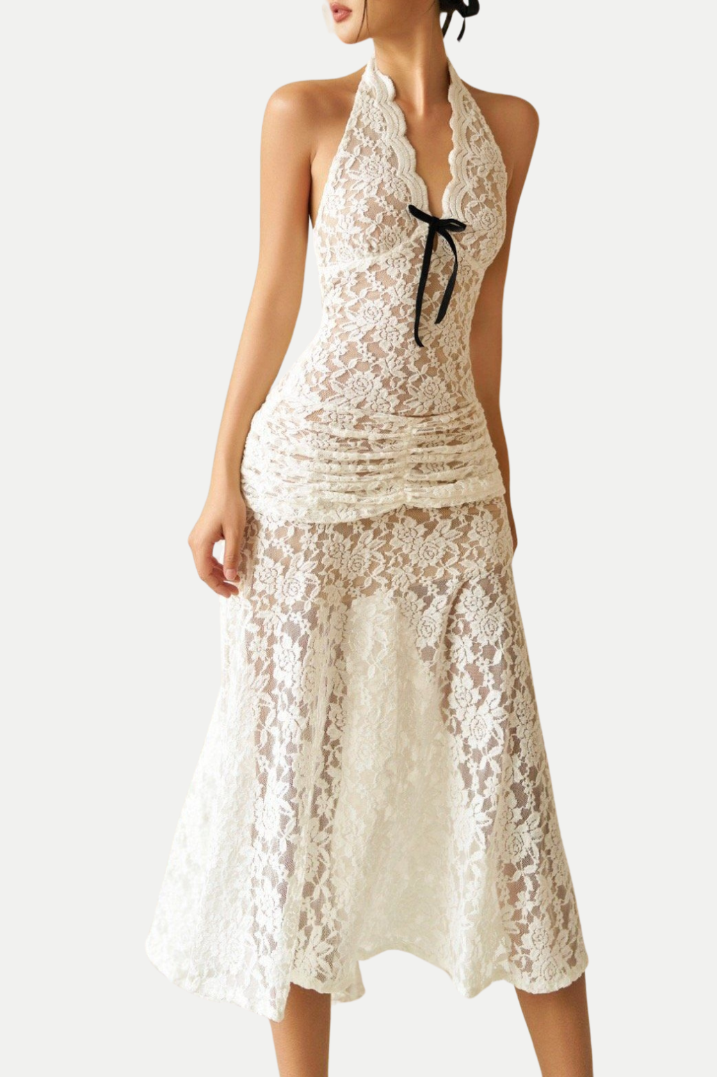 Flowering Girl Women Eorl Halter Lace Midi Dress