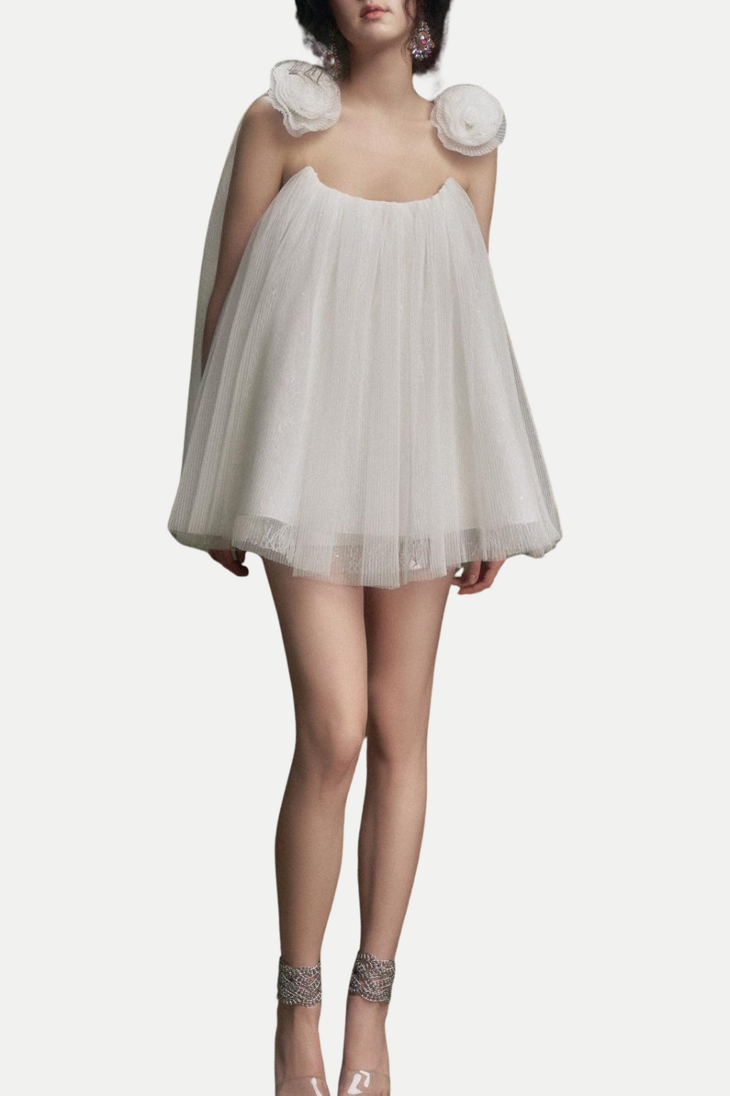 Flowering Girl Women Eorland Floral Chiffon Ruched Mini Dress