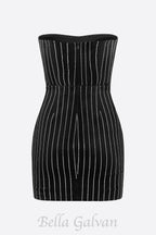 Flowering Girl Women Erlina Crystal Pinstripe Strapless Mini Dress