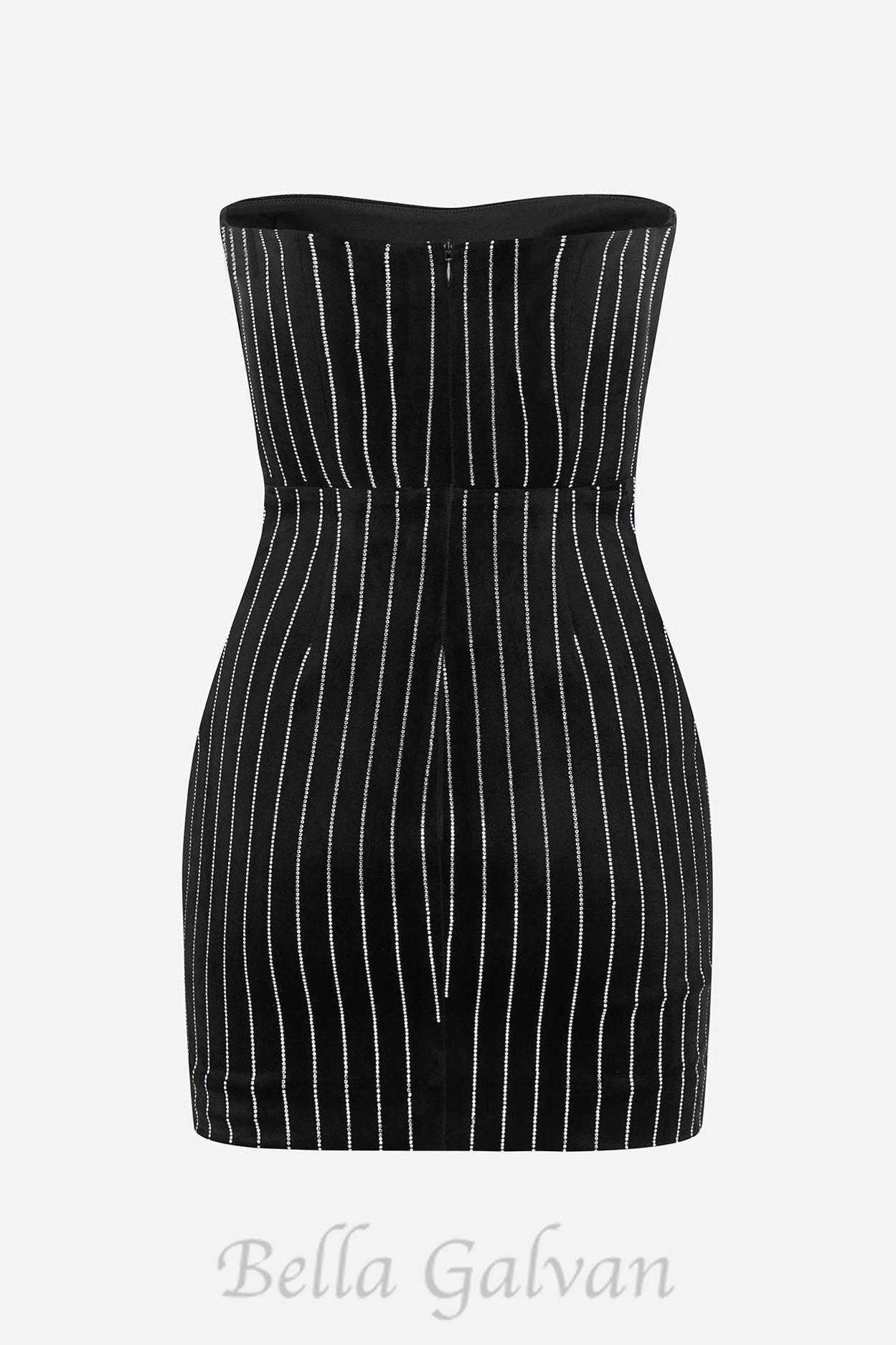 Flowering Girl Women Erlina Crystal Pinstripe Strapless Mini Dress