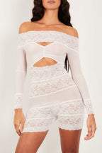 Flowering Girl Women Estrella Off Shoulder Lace Playsuit - White