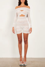 Flowering Girl Women Estrella Off Shoulder Lace Playsuit - White