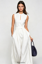 Flowering Girl Women Eufemia Sleeveless Stripe Cutout Jumpsuit - Beige