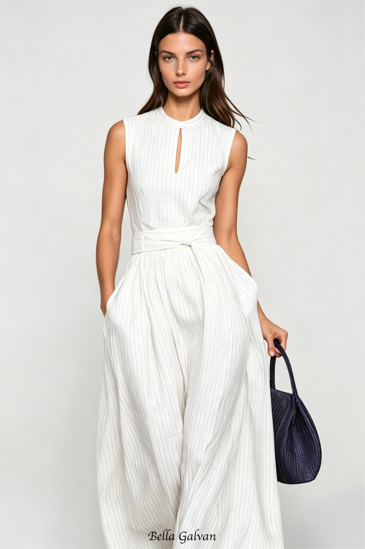 Flowering Girl Women Eufemia Sleeveless Stripe Cutout Jumpsuit - Beige
