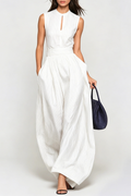 Flowering Girl Women Eufemia Sleeveless Stripe Cutout Jumpsuit - Beige