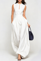 Flowering Girl Women Eufemia Sleeveless Stripe Cutout Jumpsuit - Beige