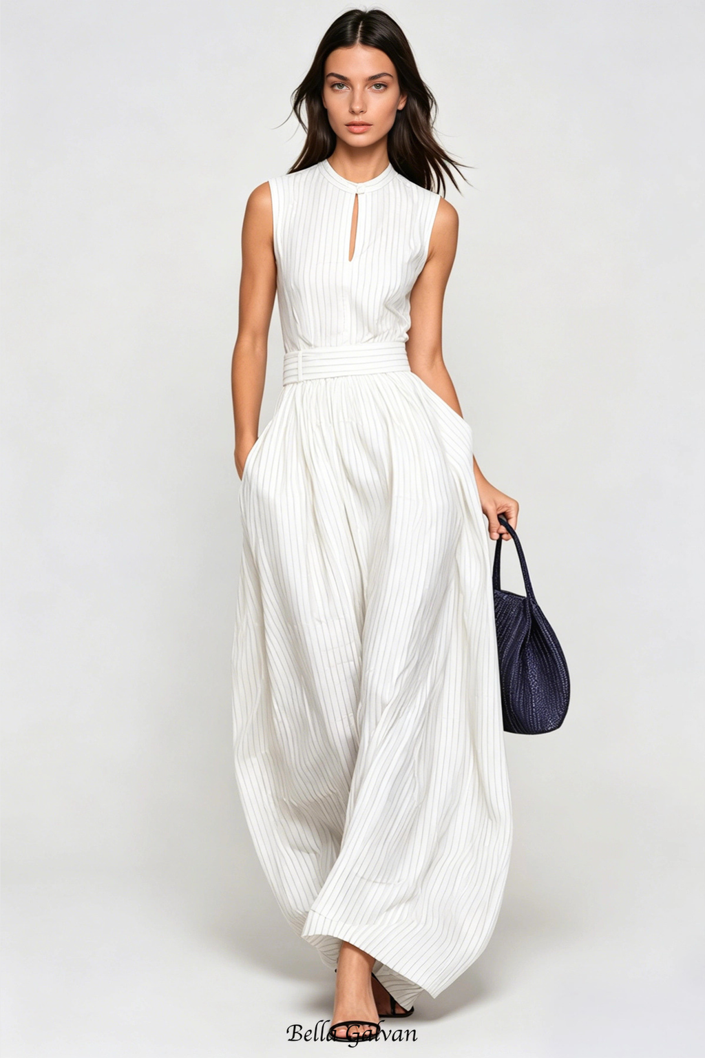 Flowering Girl Women Eufemia Sleeveless Stripe Cutout Jumpsuit - Beige
