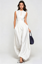 Flowering Girl Women Eufemia Sleeveless Stripe Cutout Jumpsuit - Beige