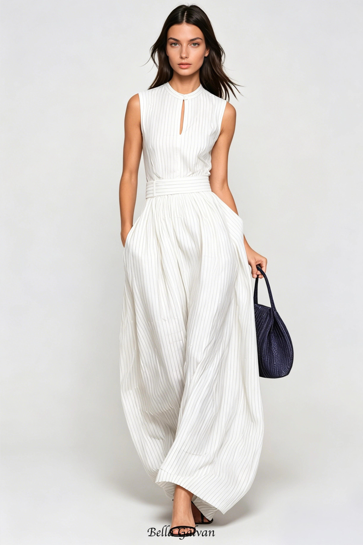 Flowering Girl Women Eufemia Sleeveless Stripe Cutout Jumpsuit - Beige