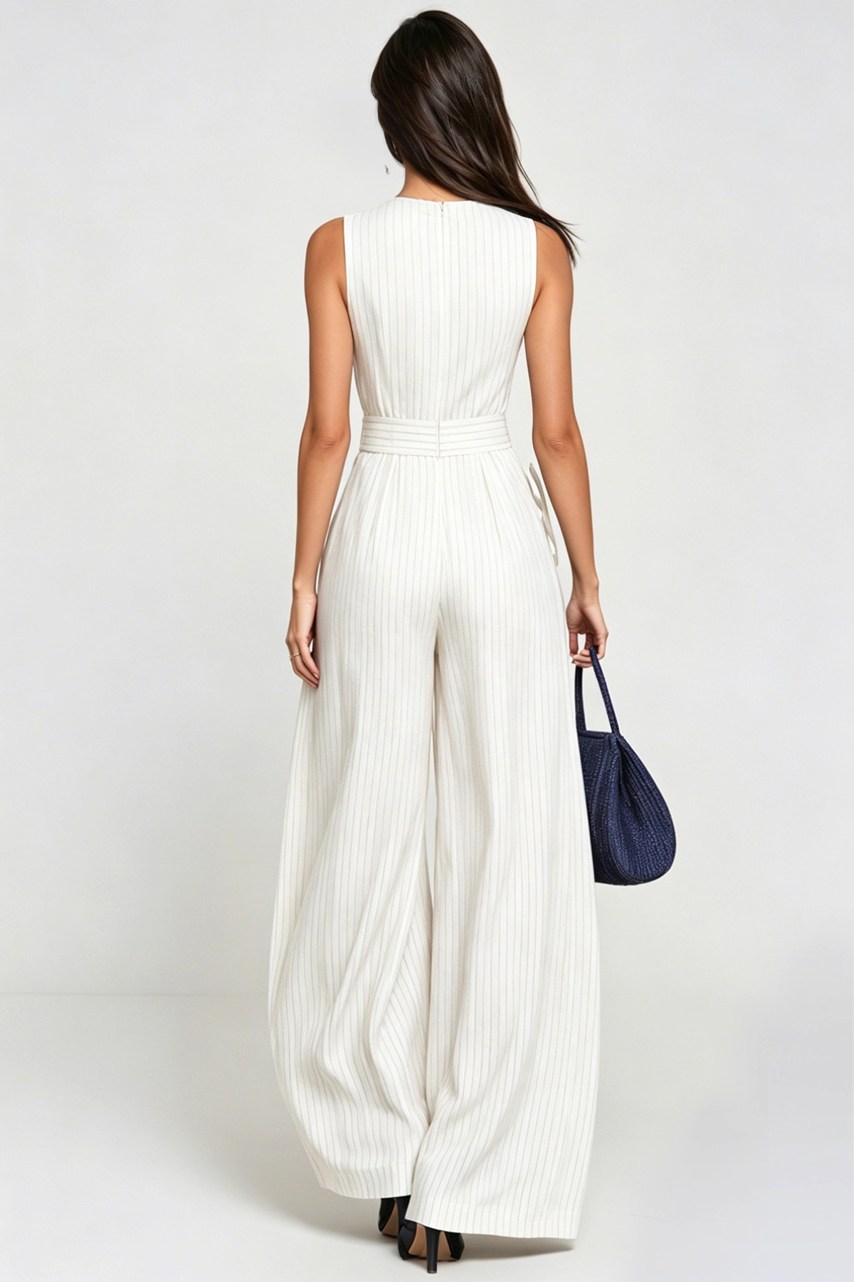 Flowering Girl Women Eufemia Sleeveless Stripe Cutout Jumpsuit - Beige