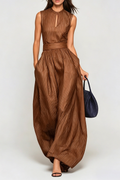 Flowering Girl Women Eufemia Sleeveless Stripe Cutout Jumpsuit - Brown