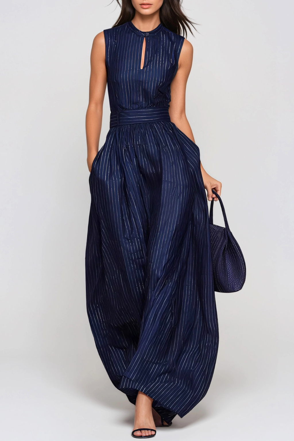Flowering Girl Women Eufemia Sleeveless Stripe Cutout Jumpsuit - Navy