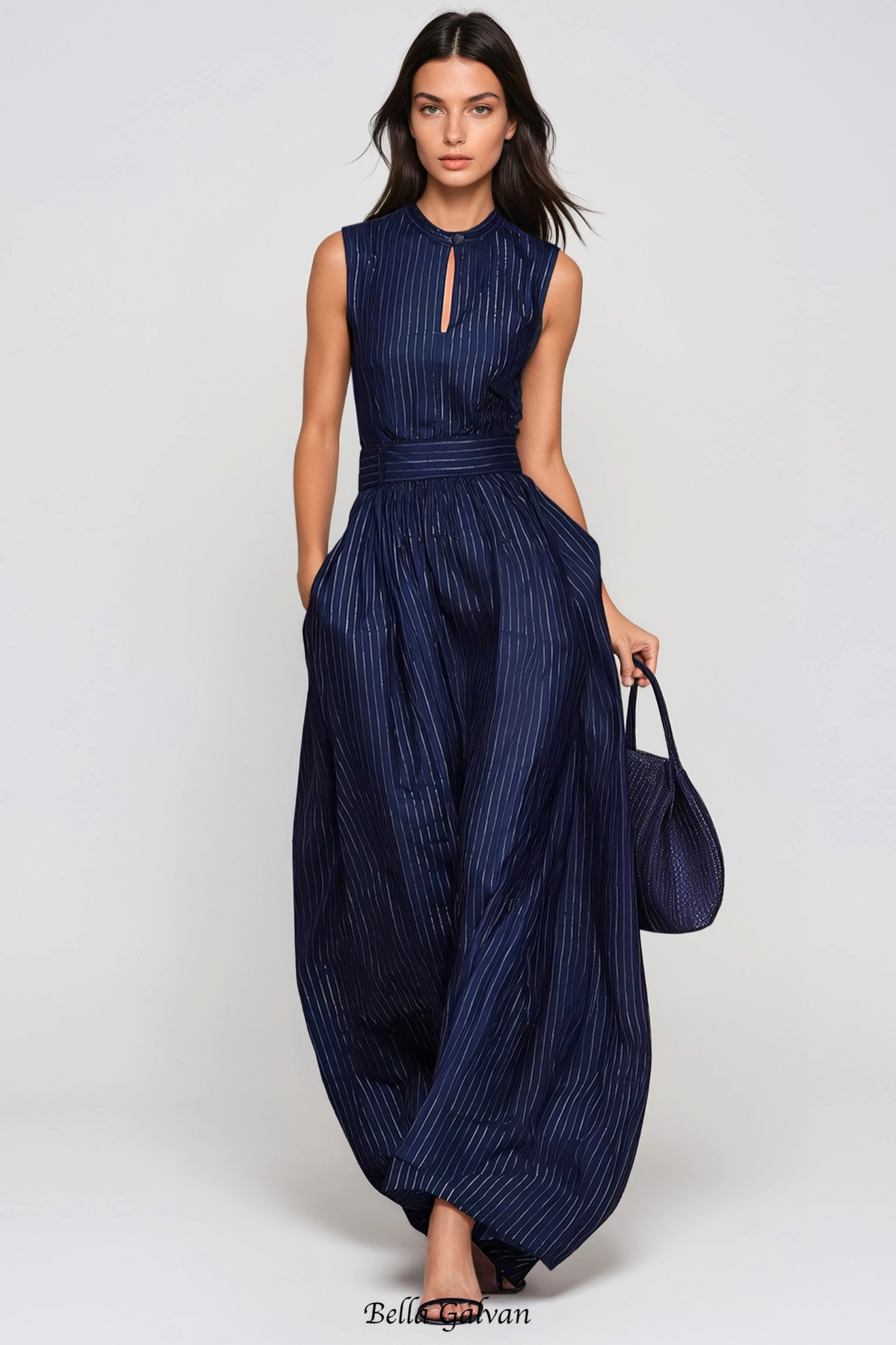 Flowering Girl Women Eufemia Sleeveless Stripe Cutout Jumpsuit - Navy