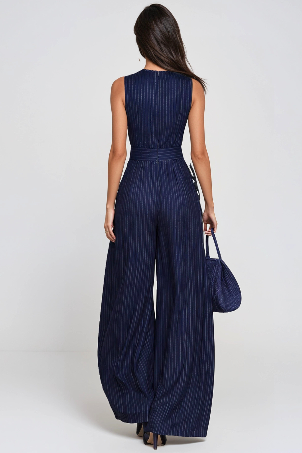 Flowering Girl Women Eufemia Sleeveless Stripe Cutout Jumpsuit - Navy