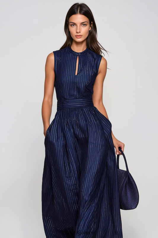 Eufemia Sleeveless Stripe Cutout Jumpsuit - Navy
