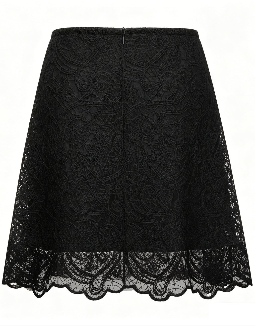 Black Lace Ruffle Neck Puff Sleeve Top & A-Line Skirt Two-Piece Set