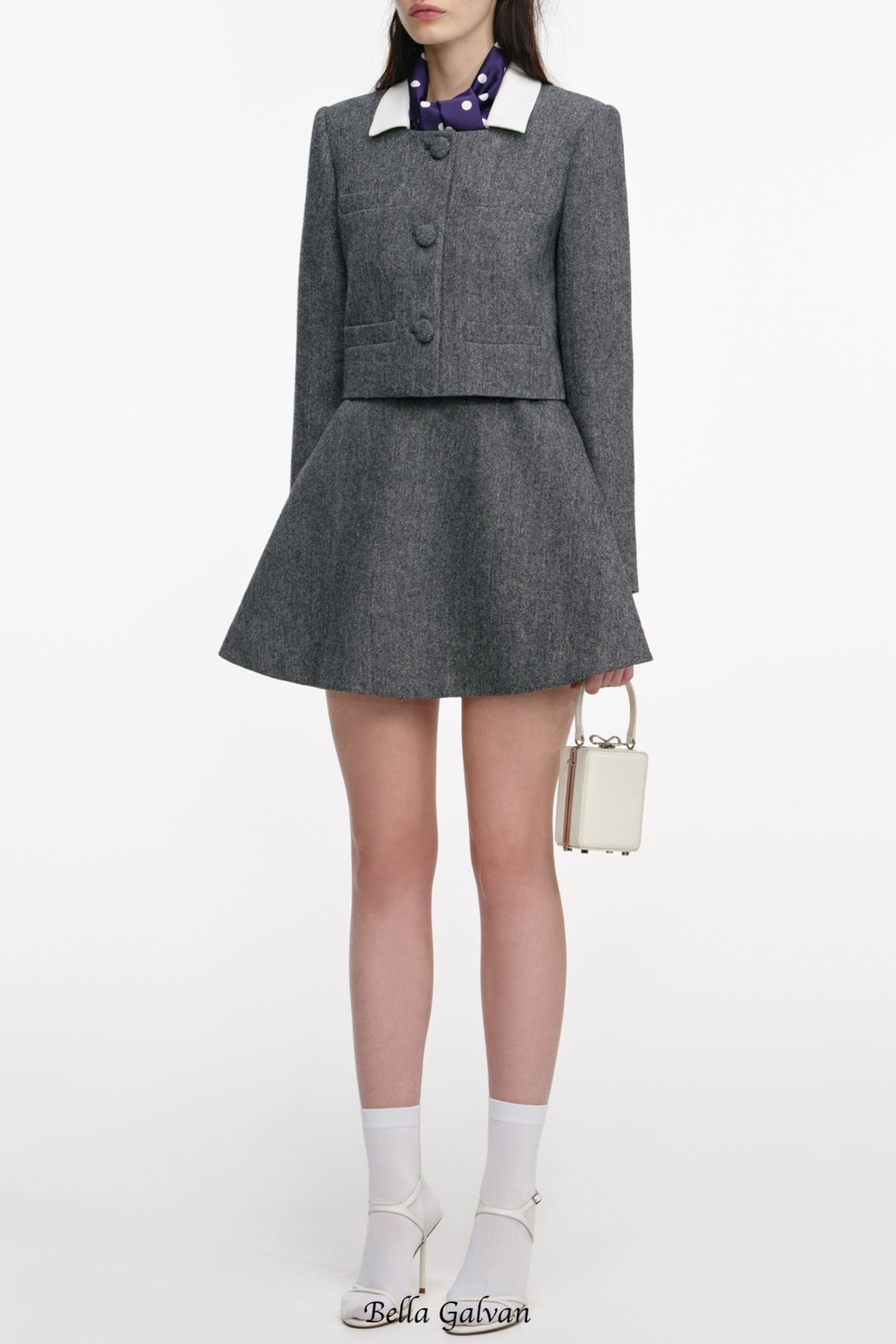 Euryda Herringbone Polka Dot Scarf Jacket