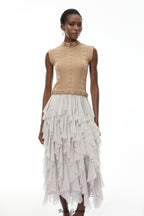 Flowering Girl Women janice Khaki Asymmetrical Ruffled Maxi Dress