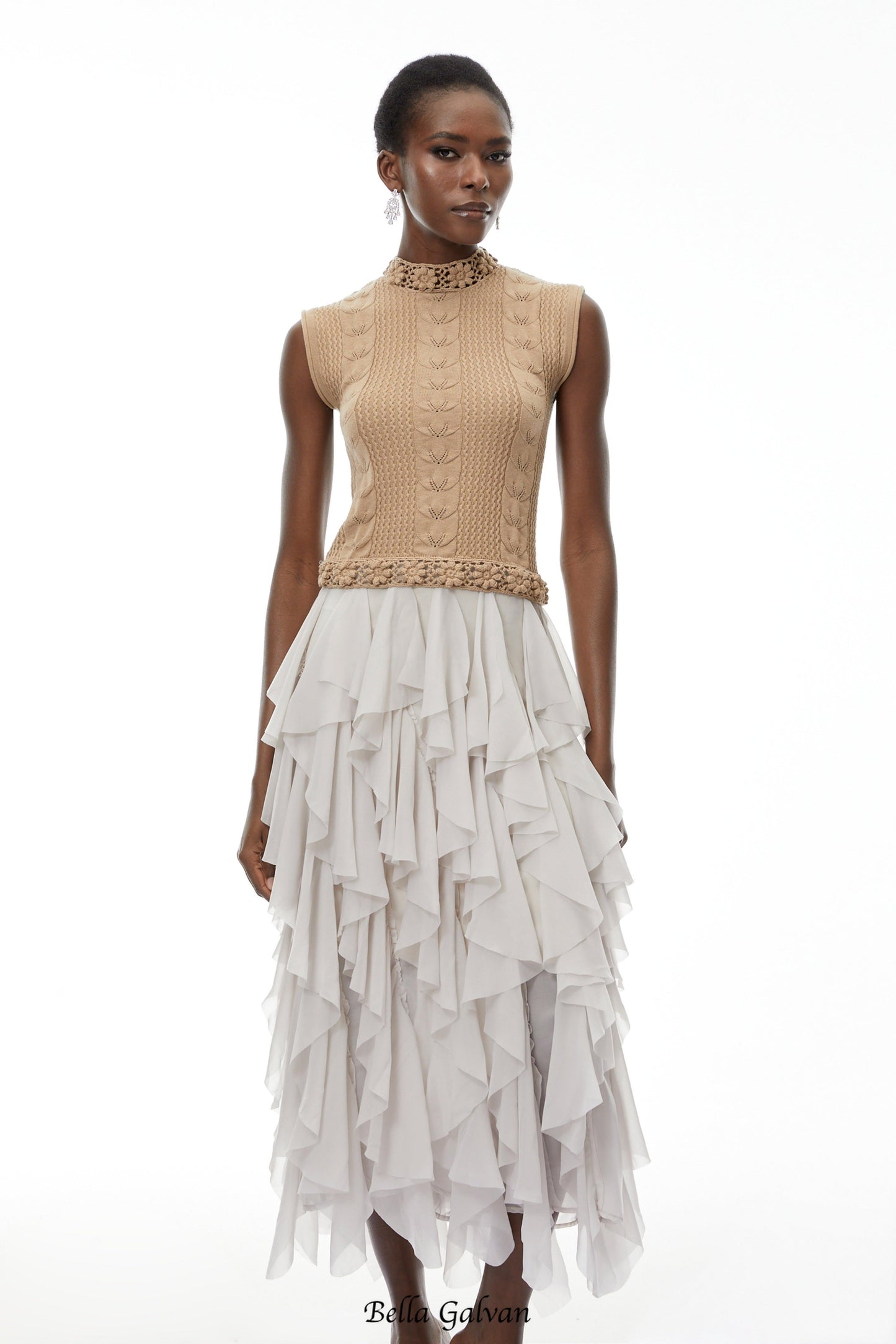 janice Khaki Asymmetrical Ruffled Maxi Dress