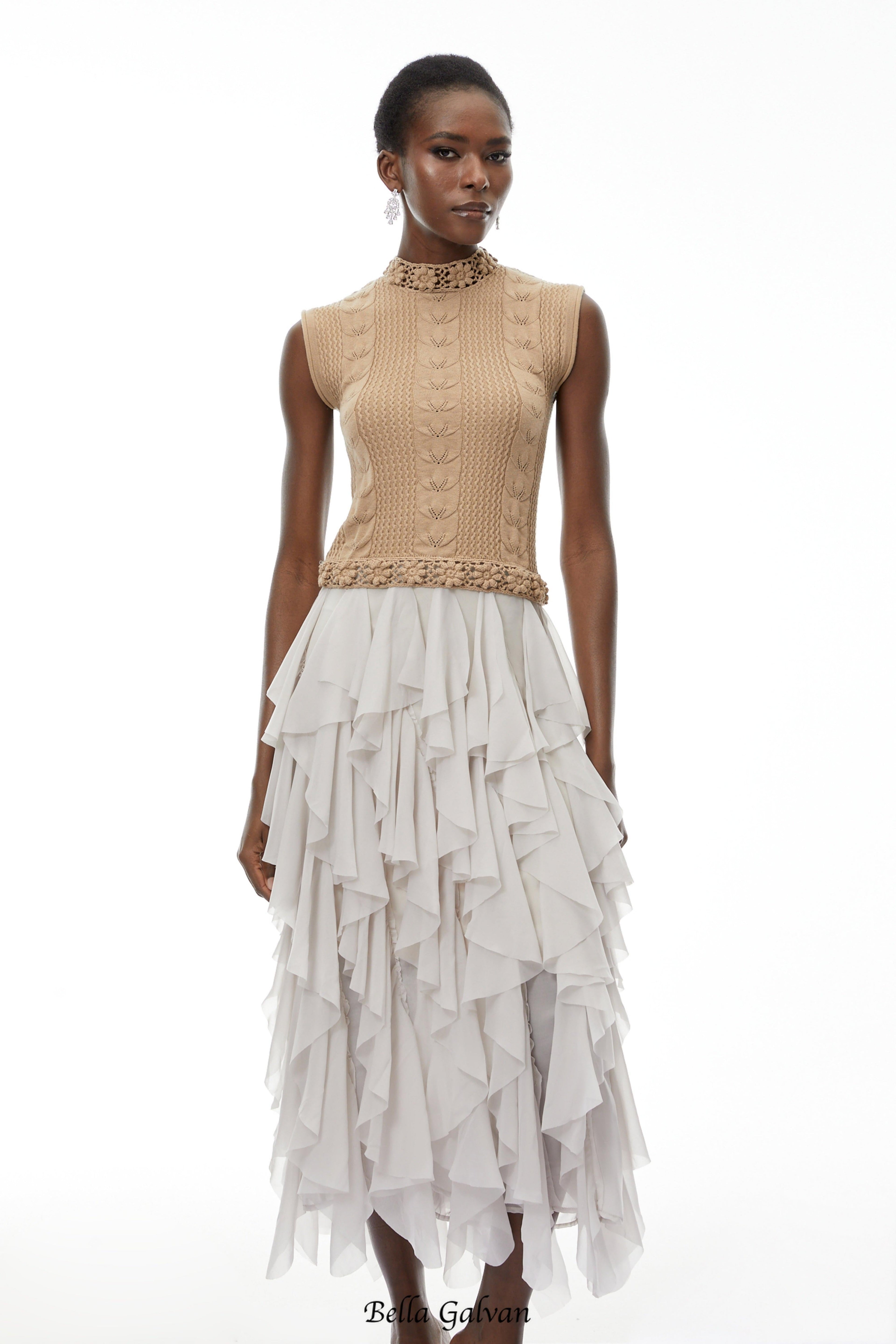 Flowering Girl Women janice Khaki Asymmetrical Ruffled Maxi Dress