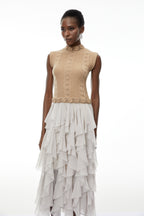 Flowering Girl Women janice Khaki Asymmetrical Ruffled Maxi Dress