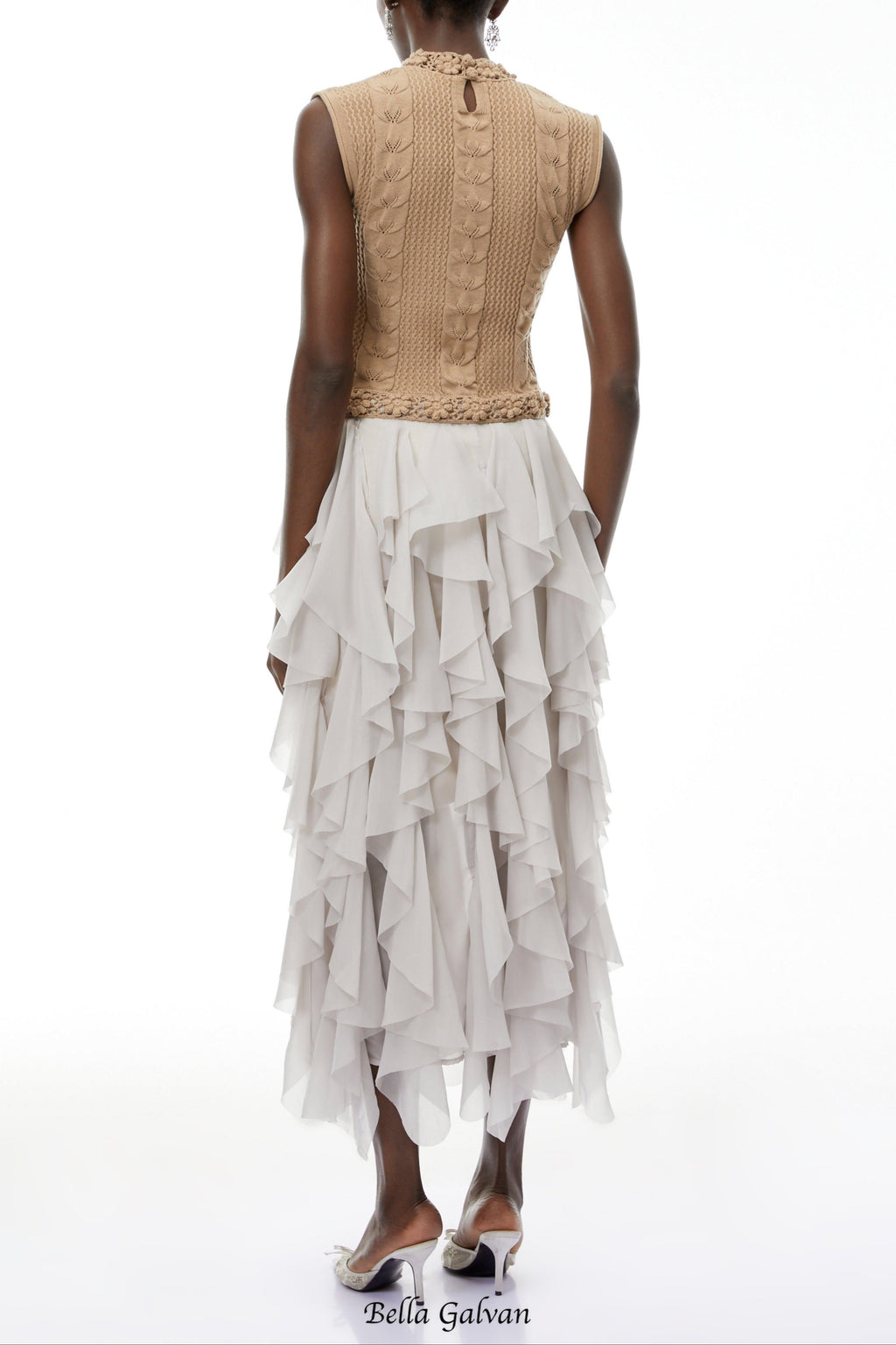 Flowering Girl Women janice Khaki Asymmetrical Ruffled Maxi Dress