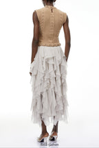Flowering Girl Women janice Khaki Asymmetrical Ruffled Maxi Dress