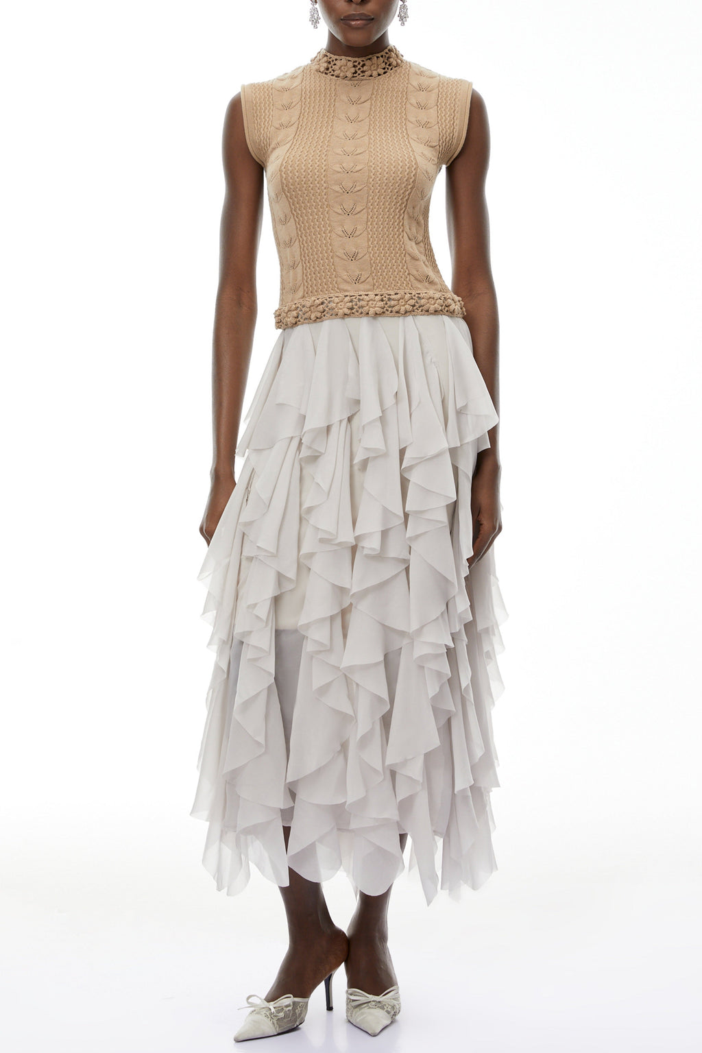 Flowering Girl Women janice Khaki Asymmetrical Ruffled Maxi Dress