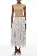 Flowering Girl Women janice Khaki Asymmetrical Ruffled Maxi Dress