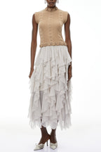 Flowering Girl Women janice Khaki Asymmetrical Ruffled Maxi Dress
