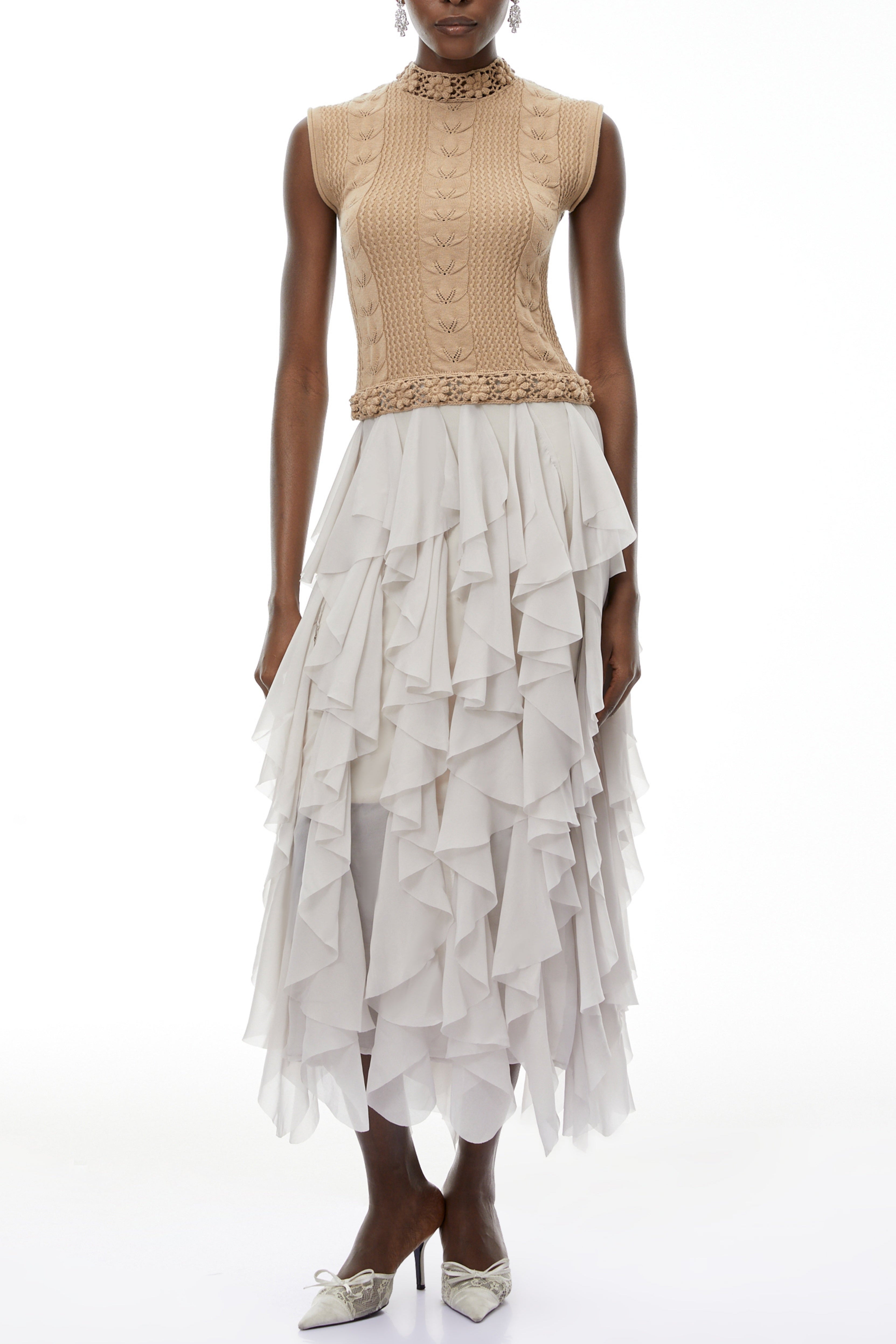 Flowering Girl Women janice Khaki Asymmetrical Ruffled Maxi Dress
