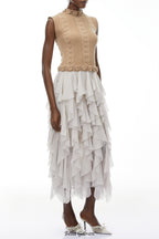 Flowering Girl Women janice Khaki Asymmetrical Ruffled Maxi Dress